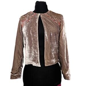 Joolay by Anthro Crushed Velvet Beaded and Embellished Silk Blend Blazer Small